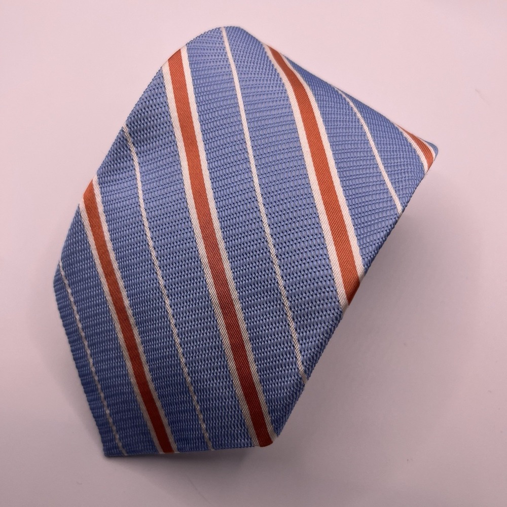 Brooks Brothers Makers Repp Tie Blue Orange Stripes Made In USA